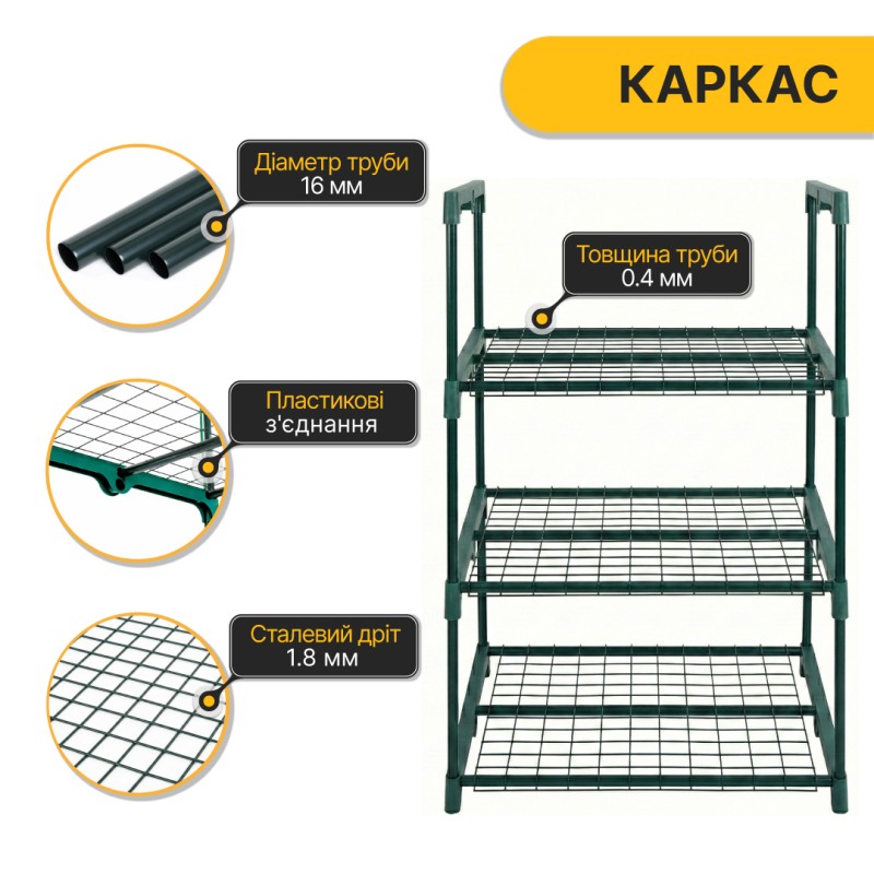 Стелаж-теплиця 125х69х49 см на 3 полиці