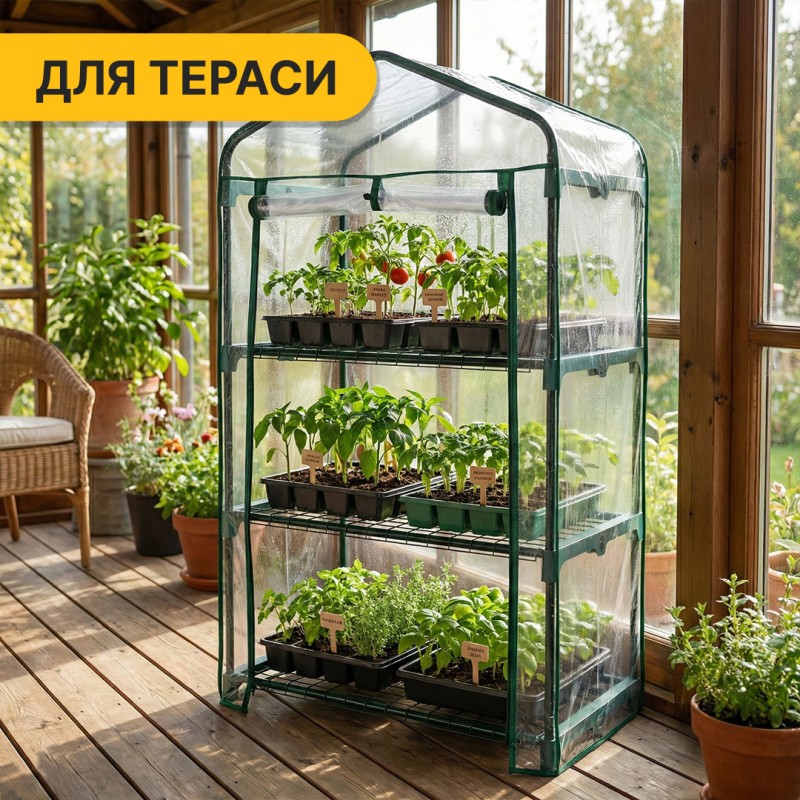 Стелаж-теплиця 125х69х49 см на 3 полиці