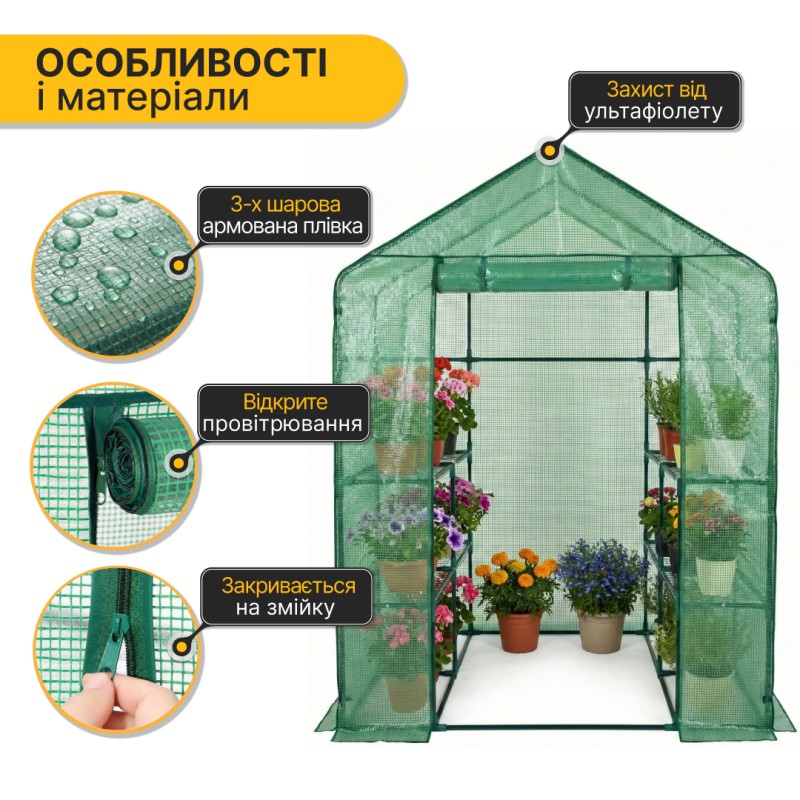 Стелаж-теплиця 143x143x195 см на 8 полиць Green