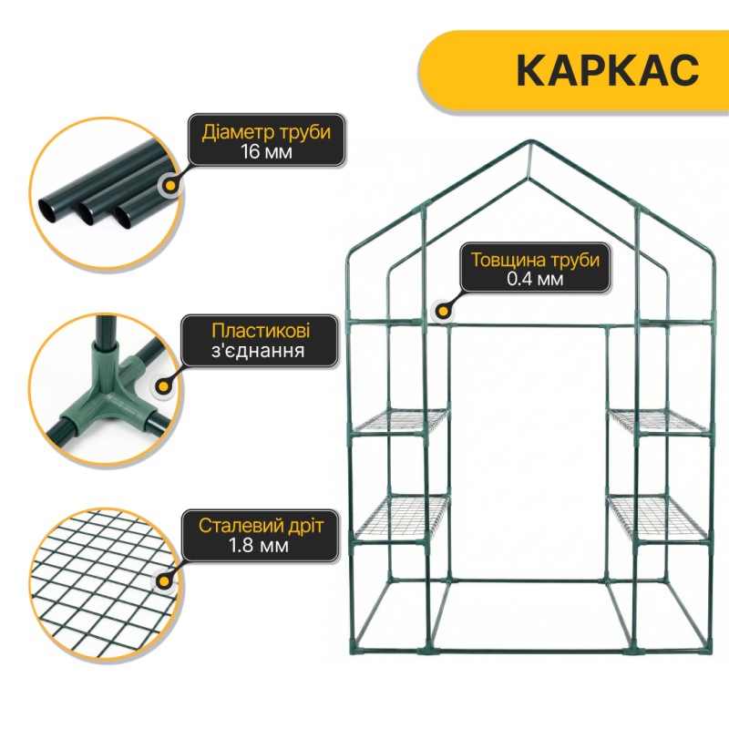 Стелаж-теплиця 143x73x195 см на 4 полиці Green