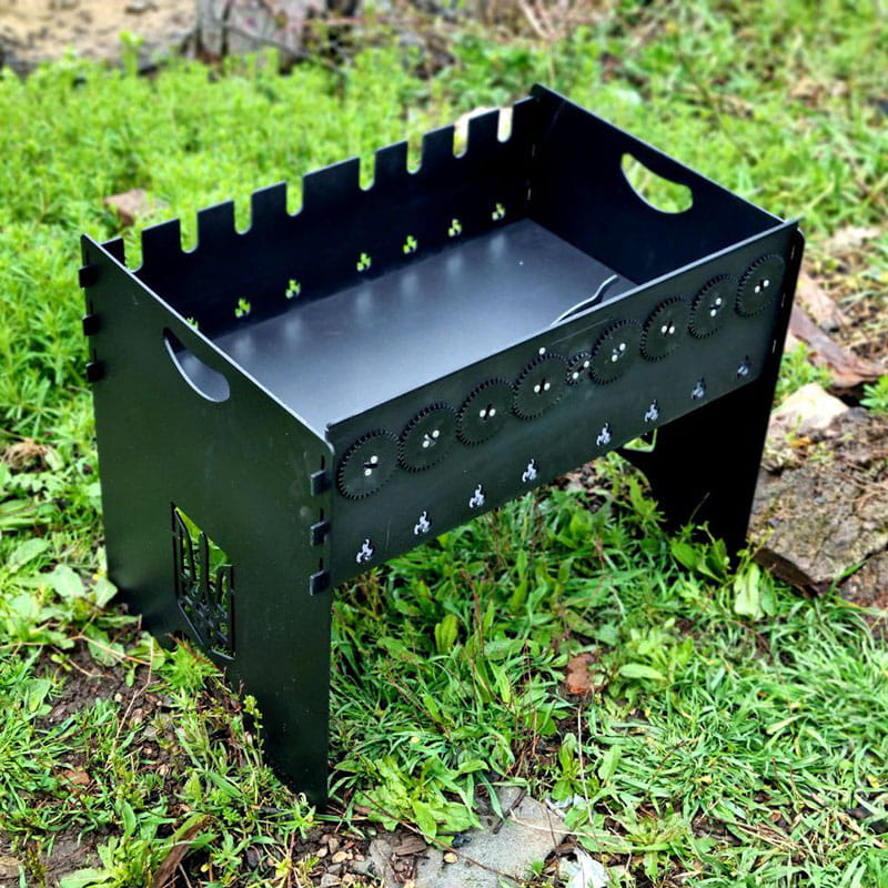 Разборный низкий мангал с автоматической шашлычницей на 6 шампуров + чехол