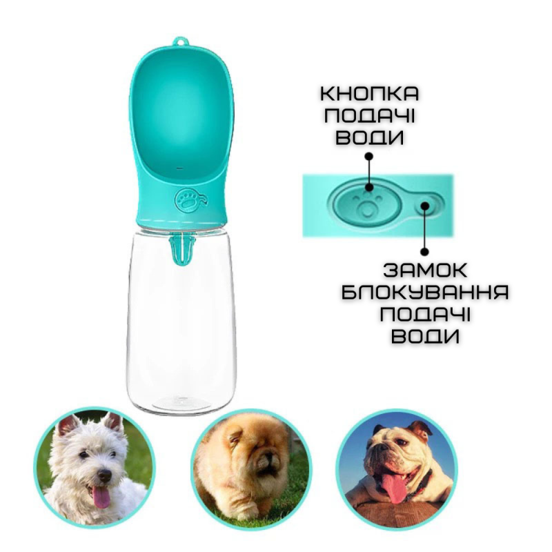 Поилка Для Собак Портативная Прогулочная Бутылочка Питьевая 350 мл Мятная
