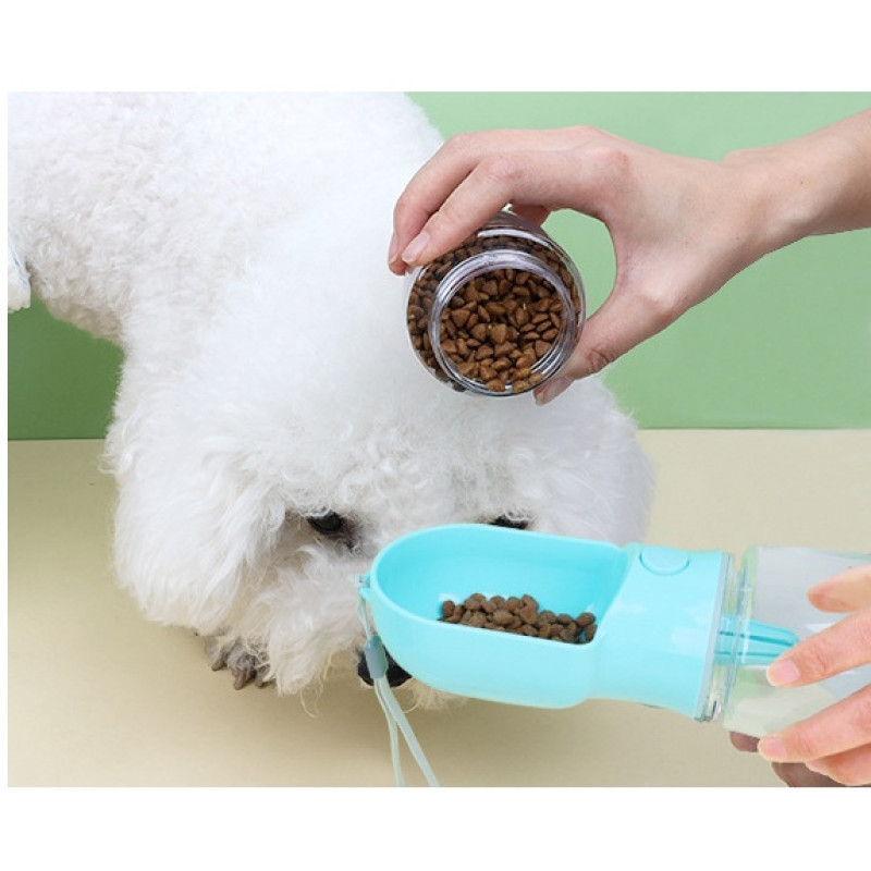 Дорожная Поилка Для Собак с Отсеком Для Корма 180 мл 2в1 Портативная Прогулочная Бутылочка 320 мл Розовая