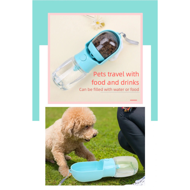 Дорожная Поилка Для Собак с Отсеком Для Корма 180 мл 2в1 Портативная Прогулочная Бутылочка 320 мл Розовая
