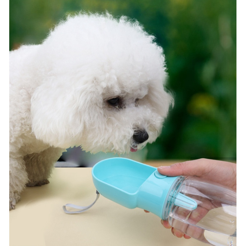 Дорожная Поилка Для Собак с Отсеком Для Корма 180 мл 2в1 Портативная Прогулочная Бутылочка 320 мл Розовая