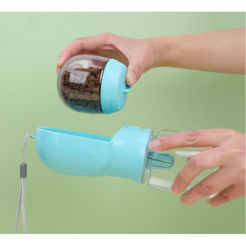 Дорожная Поилка Для Собак с Отсеком Для Корма 180 мл 2в1 Портативная Прогулочная Бутылочка 320 мл Розовая