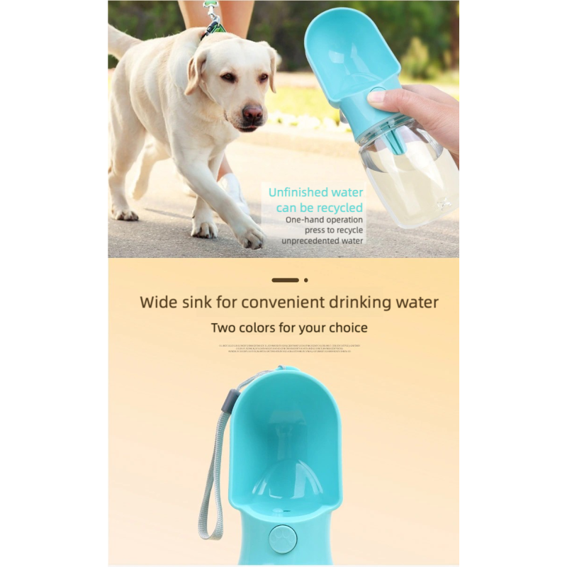 Дорожная Поилка Для Собак с Отсеком Для Корма 180 мл 2в1 Портативная Прогулочная Бутылочка 320 мл Розовая