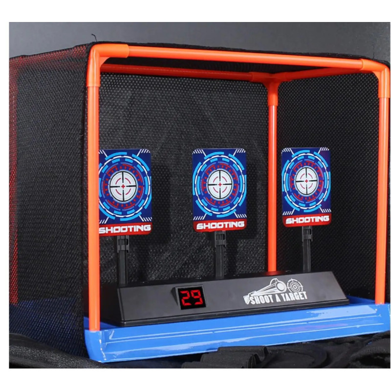 Игрушечная Автоматическая Мишень Детская на Три Цели Электронная с Автовозвратом Мишеней и Таблом для Счета с Сеткой и Звуковыми Эффектами