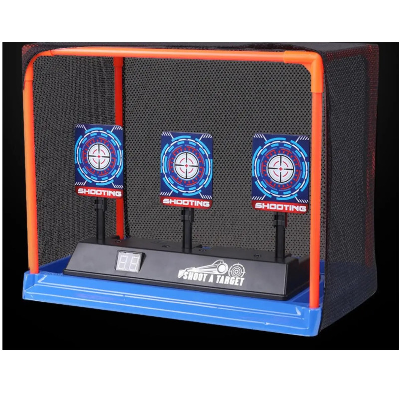 Игрушечная Автоматическая Мишень Детская на Три Цели Электронная с Автовозвратом Мишеней и Таблом для Счета с Сеткой и Звуковыми Эффектами