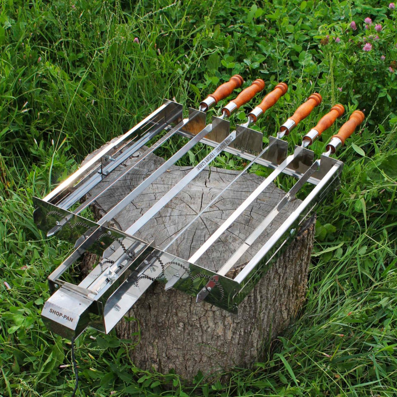 Автоматическая шашлычница Туристическая из нержавейки с выносом мотора на 8 шт