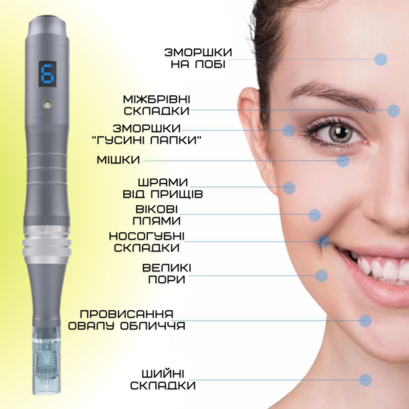 Беспроводной Дермапен Dr. Pen 6 Режимов Дермаштамп Для Фракционной Мезотерапии Электрический Мезороллер На Аккумуляторе M8 Серый