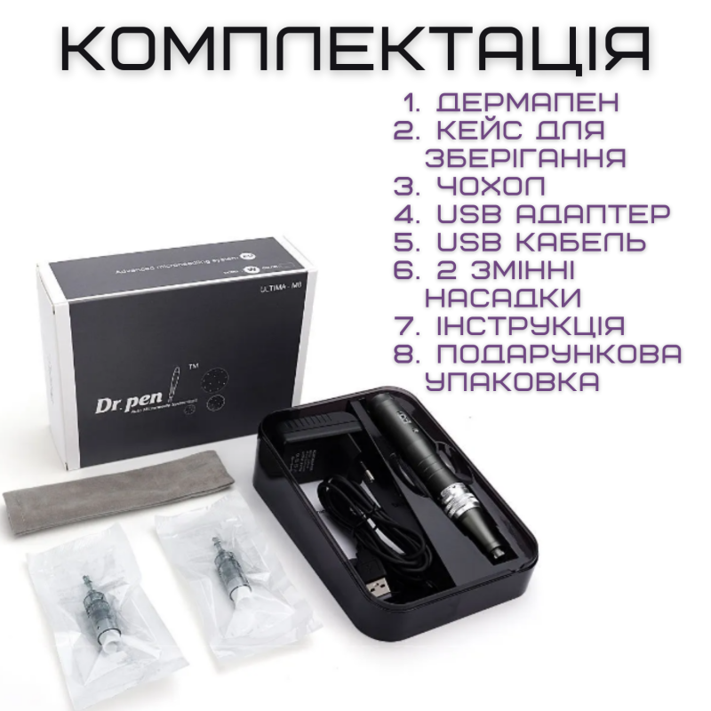 Беспроводной Дермапен Dr. Pen 6 Режимов Дермаштамп Для Фракционной Мезотерапии Электрический Мезороллер На Аккумуляторе M8 Серый