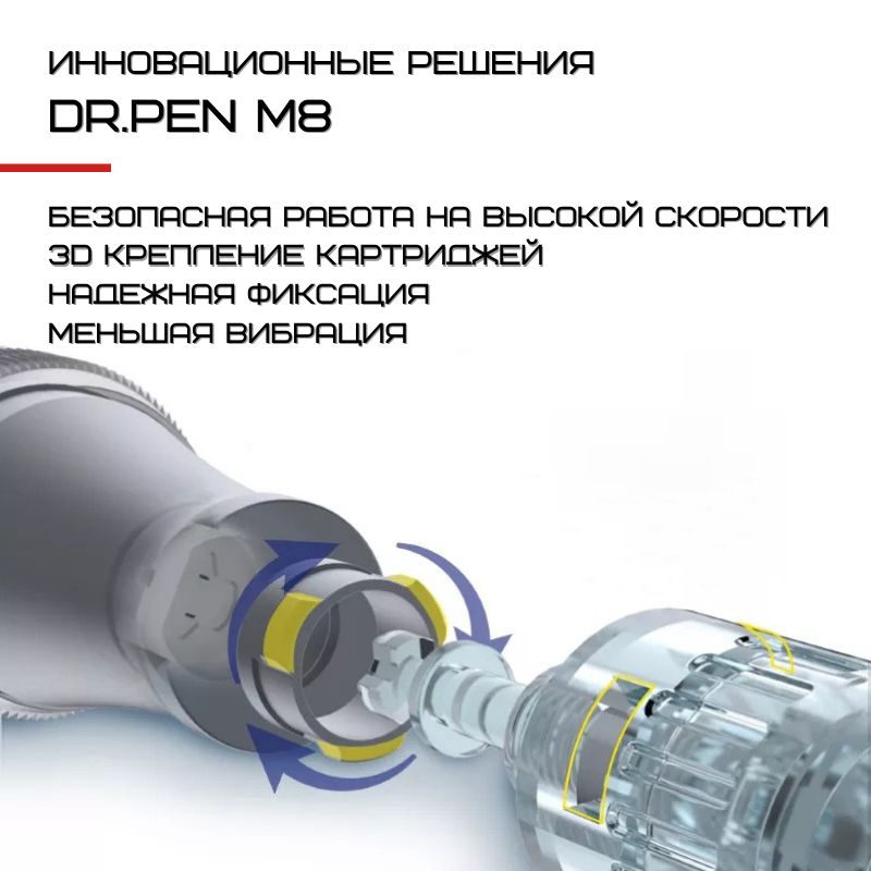 Дермапен Dr. Pen 6 Режимов + 2 Насадки Дермаштамп Для Фракционной Мезотерапии Электрический Мезороллер Для Лица M8 Серый