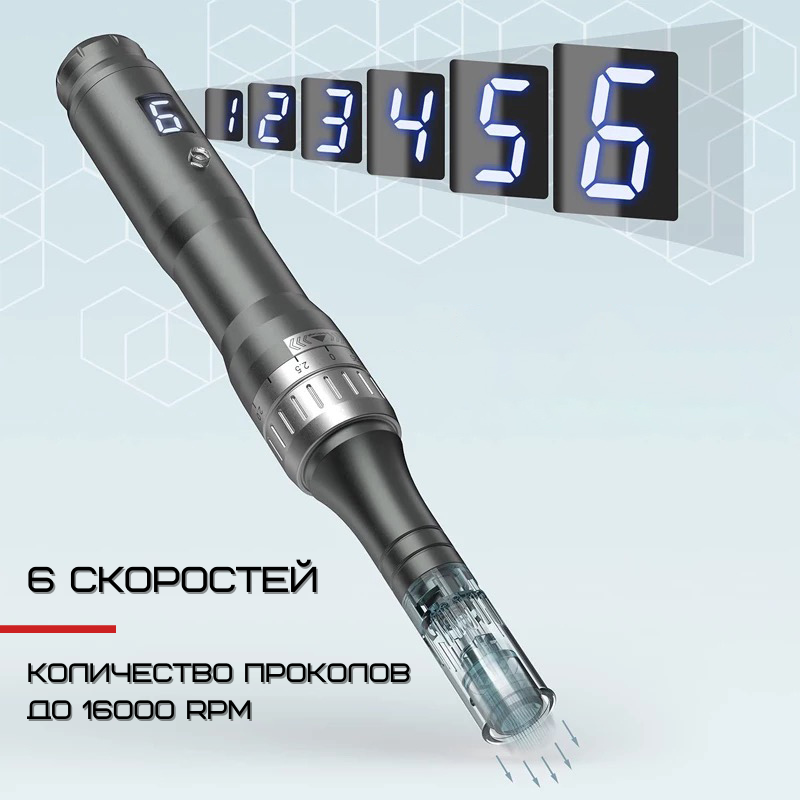 Дермапен Dr. Pen 6 Режимов + 2 Насадки Дермаштамп Для Фракционной Мезотерапии Электрический Мезороллер Для Лица M8 Серый