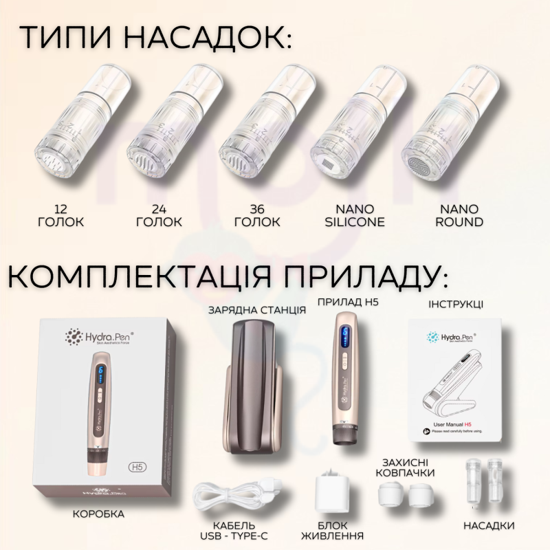 Беспроводной Гидропен Дермапен Hydra Pen для Фракционной Мезотерапии Лица и Тела с Автономной Подачей Сыворотки и Функцией EMS H5