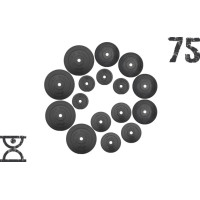 75 кг (4 по 10, 4 по 5, 4 по 2.5, 4 по 1.25) блинов на штангу покрытых пластиком (31 мм)