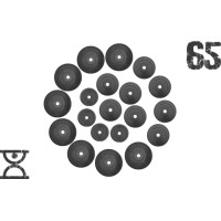 65 кг (4 по 1.25, 8 по 2.5, 8 по 5 кг) дисків, покритих пластиком (31 мм)
