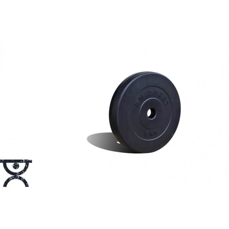 65 кг (4 по 1.25, 8 по 2.5, 8 по 5 кг) дисков, покрытых пластиком (31 мм)