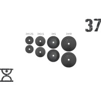 37 кг (2х1.25, 2х2.5, 2x5 та 2x10) дисків, покритих пластиком (31 мм)