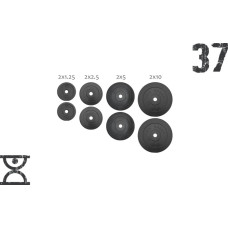 37 кг (2х1.25, 2х2.5, 2x5 та 2x10) дисків, покритих пластиком (31 мм)