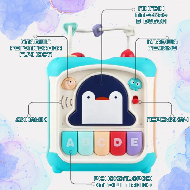 Развивающая Игрушка Сортер для Детей Интерактивный Бизикуб 6в1 Звуковой с Музыкой и Пианино Голубой