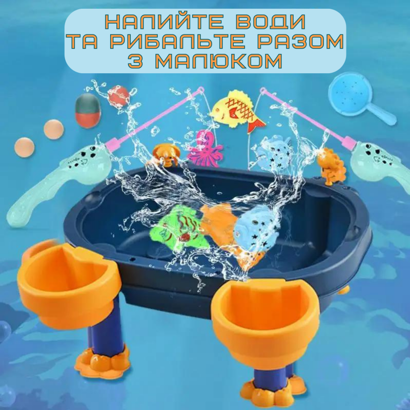 Детский Развивающий Игровой Набор Рыбалка на Магнитах Интерактивная с Двумя Удочками 28 Предметов Синяя