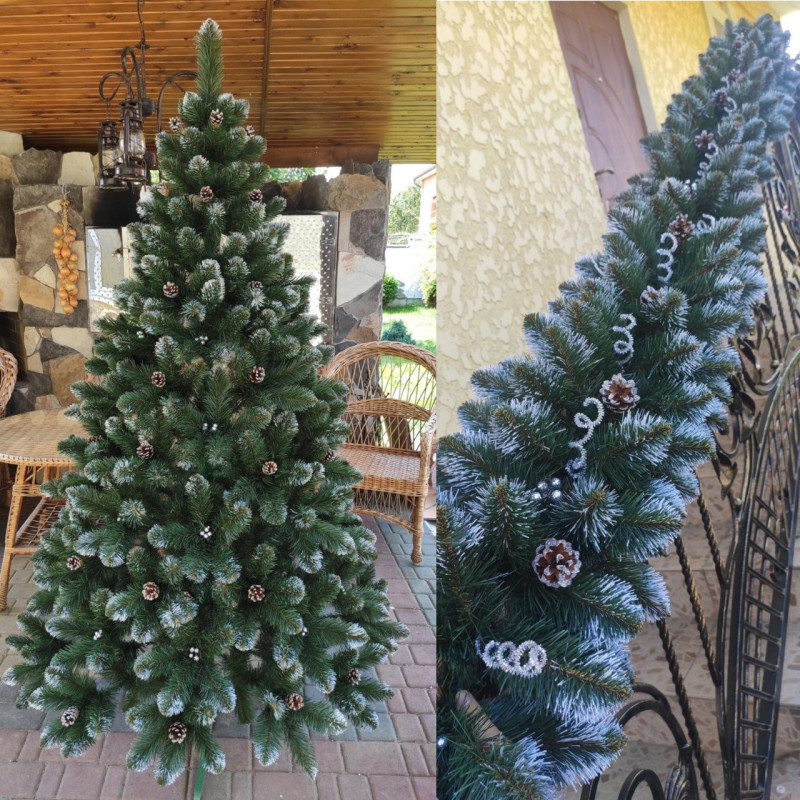 Ялинка штучна Кармен срібло з шишками і перлами 1.8 м