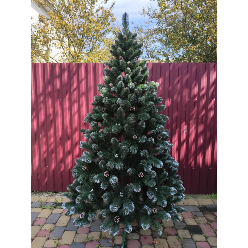 Ялинка штучна Кармен срібло з шишками і перлами 2 м