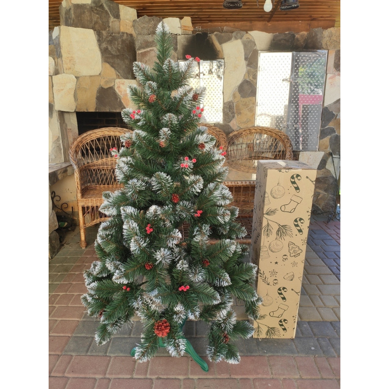 Ялинка штучна Кармен з калиною і шишками 1.8 м