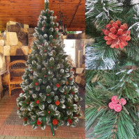 Ялинка штучна Кармен з калиною і шишками 2.2 м