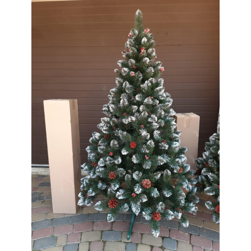 Ялинка штучна Кармен з калиною і шишками 1.5 м