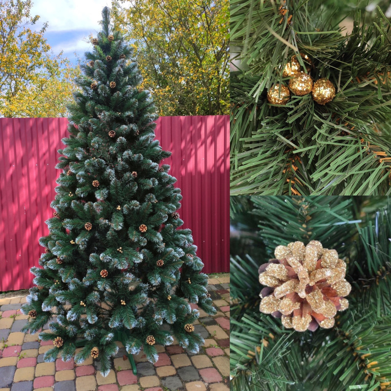 Ялинка штучна Кармен золото з шишками і перлами 1.5 м