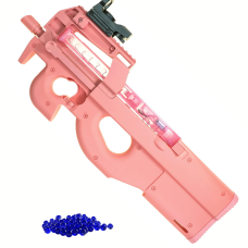 Игрушечный Гель Бластер на Орбизах Пистолет Пулемёт P90 Электрический на Аккумуляторе Премиум Качества с Коллиматором + 5000 Водяных Шариков Розовый