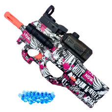Детский Игрушечный Гель Бластер на Орбизах Пистолет Пулемёт P90 Электрический Автомат с Глушителем Коллиматором и Пламегасителем Фиолетовый