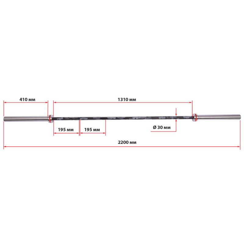 Гриф для штанги Олимпийский профессиональный для Кроссфита Zelart TA-7234 (l-2,20м, гр.d-28мм,20кг, нагрузка до 680кг, 6 подшип.с латунной втулкой)OB8