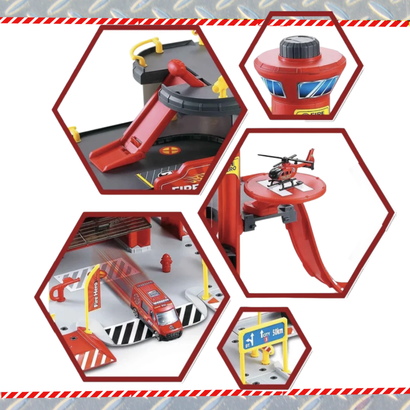 Игровой Набор Пожарника Детский Гараж Для Машинок с Парковкой и Лифтом на 3 этажа "Пожарная Станция" Три Машинки со Светом и Звуком