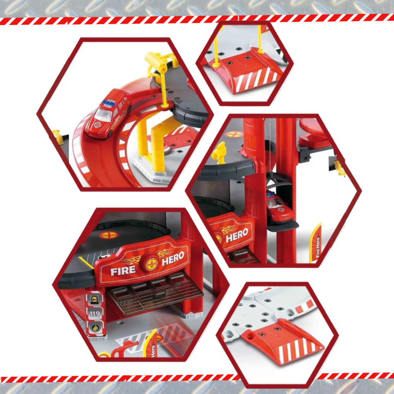 Игровой Набор Пожарника Детский Гараж Для Машинок с Парковкой и Лифтом на 3 этажа "Пожарная Станция" Три Машинки со Светом и Звуком