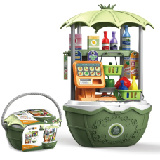 Детская Переносная Корзина с Продуктами Складная 49 Предметов 2в1 Игровой Набор Продавец с Игрушечными Деньгами + Весы Зелёная