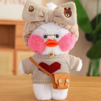 Большая Мягкая Игрушка Утка Лалафанфан Белая в Очках Cafe Mimi в Белой повязке 30 см