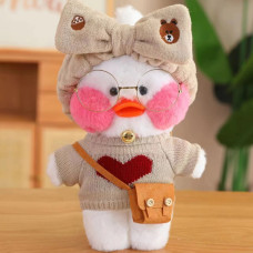 Большая Мягкая Игрушка Утка Лалафанфан Белая в Очках Cafe Mimi в Белой повязке 30 см