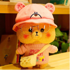 Большая Плюшевая Игрушка Мишка Тедди Лалафанфан в Розовом Костюме и Очках Cafe Mimi 30 см