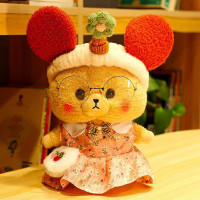 Большая Плюшевая Игрушка Мишка Тедди Лалафанфан в Платье и Очках Cafe Mimi 30 см