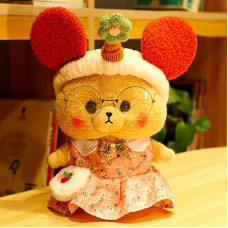 Большая Плюшевая Игрушка Мишка Тедди Лалафанфан в Платье и Очках Cafe Mimi 30 см