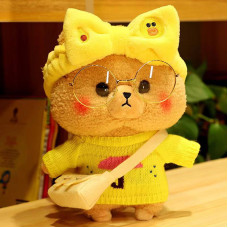 Большая Плюшевая Игрушка Мишка Тедди Лалафанфан в Жёлтой Повязке и Очках Cafe Mimi 30 см