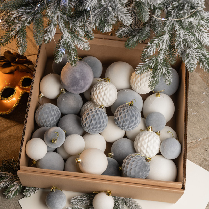 Набір іграшок ялинкових Оксамит 40шт Сірий