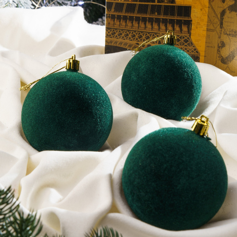 Набір новорічних шарів Оксамит D-8 см 18 шт. Смарагдовий