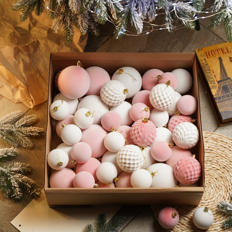 Набір іграшок ялинкових Оксамит 40шт Рожевий