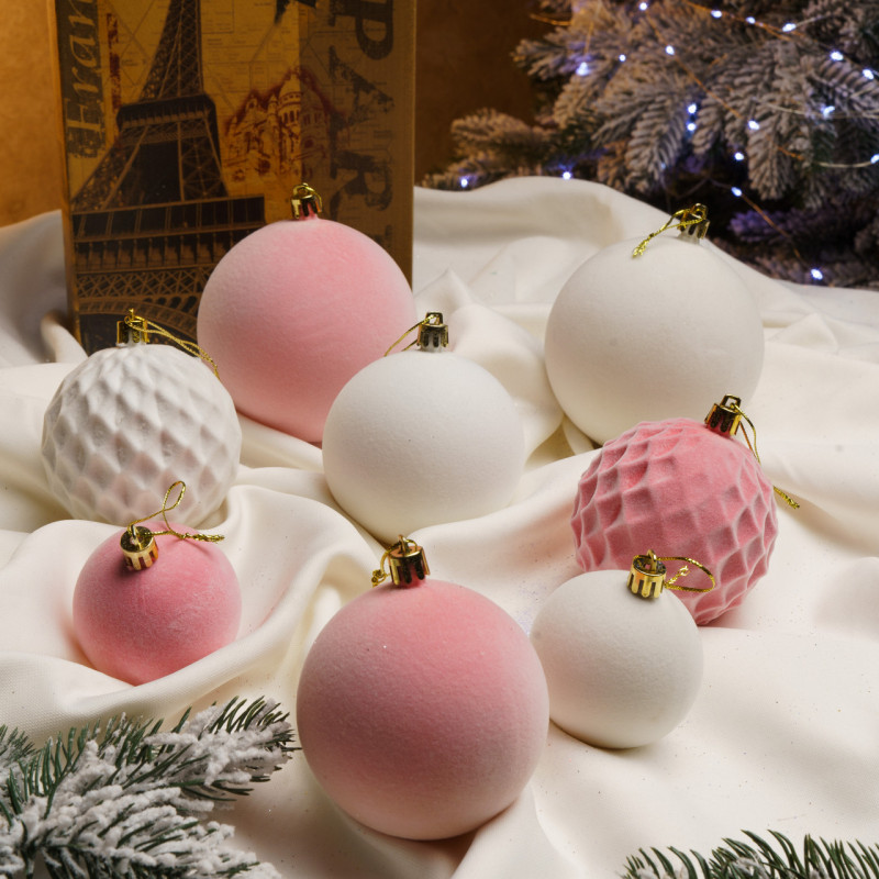 Набір іграшок ялинкових Оксамит 40шт Рожевий