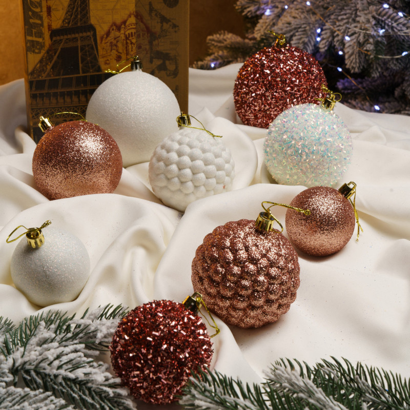 Набір іграшок ялинкових Блиск 40 шт Рожеве-золото