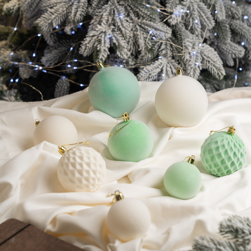 Набір іграшок ялинкових Оксамит 40шт М'ятний